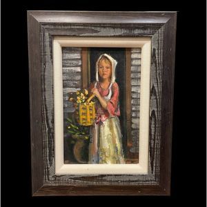 Oil Painting of girl with flower basket